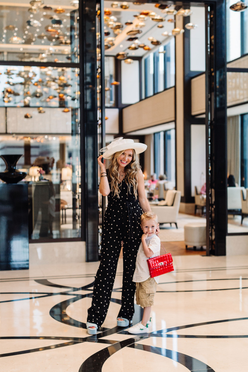 Ann Taylor polka dot jumpsuit and adorable chunky blue platforms