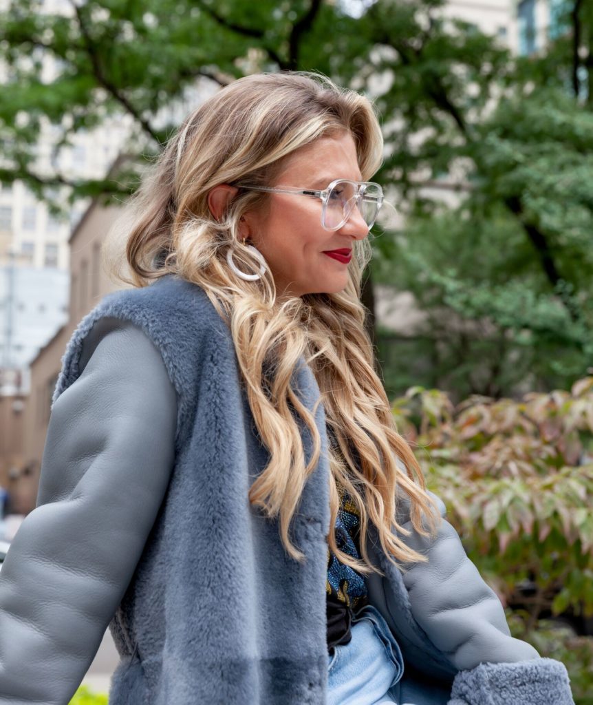 BLUE FUR COAT CASUAL OUTFIT