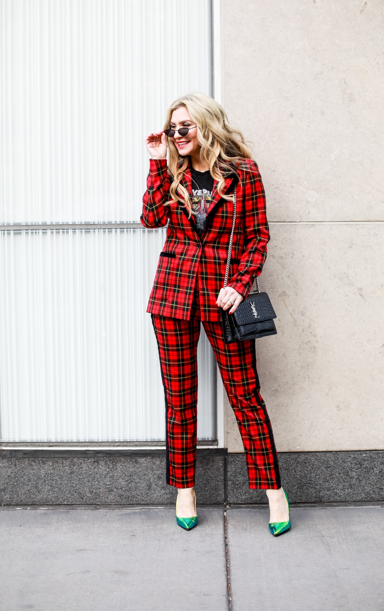 MAJE VELVET PIPED PLAID SUIT