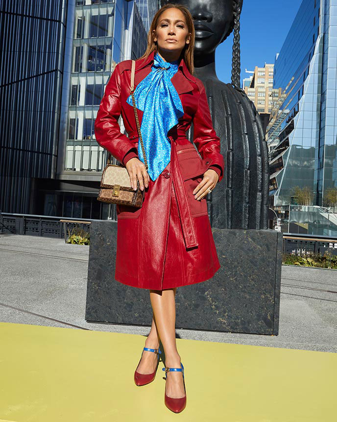 red leather trench