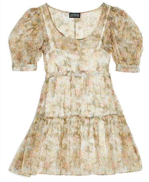 puff-sleeves floral organza mini dress