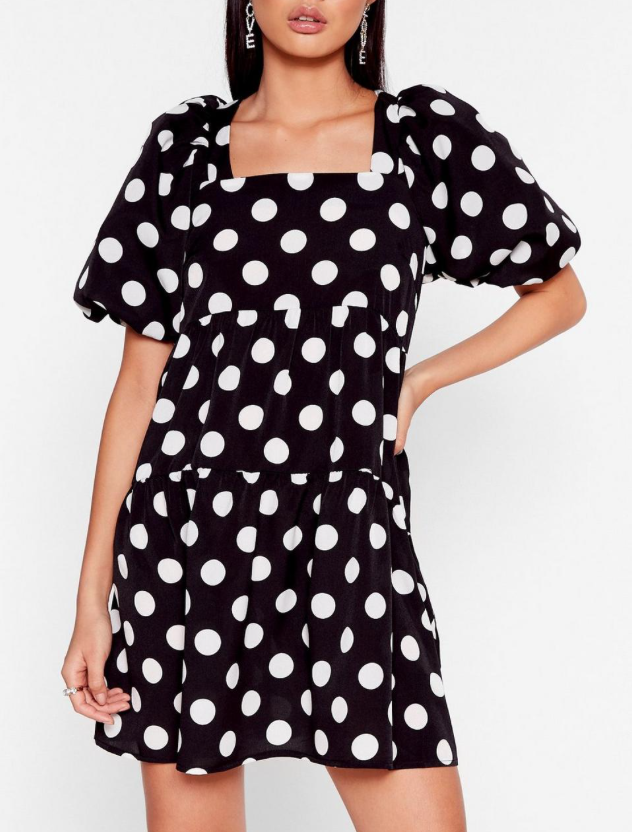 nasty gal puff-sleeves polka dot dress